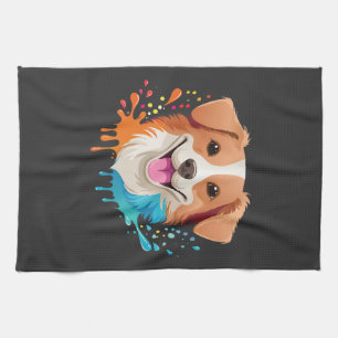 Portrait of a cute dog with fluid colours dripping tea towel
