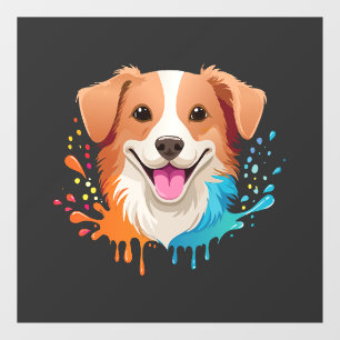 Portrait of a cute dog with fluid colours dripping window cling
