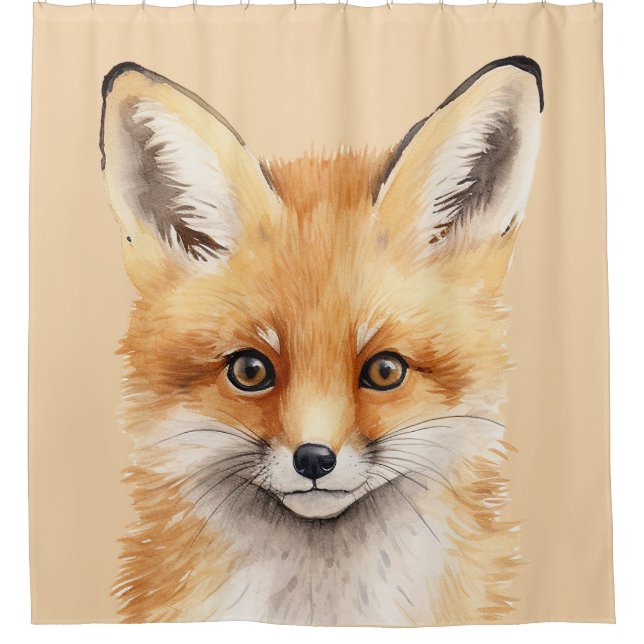 portrait of a cute fox watercolor shower curtain (Front)