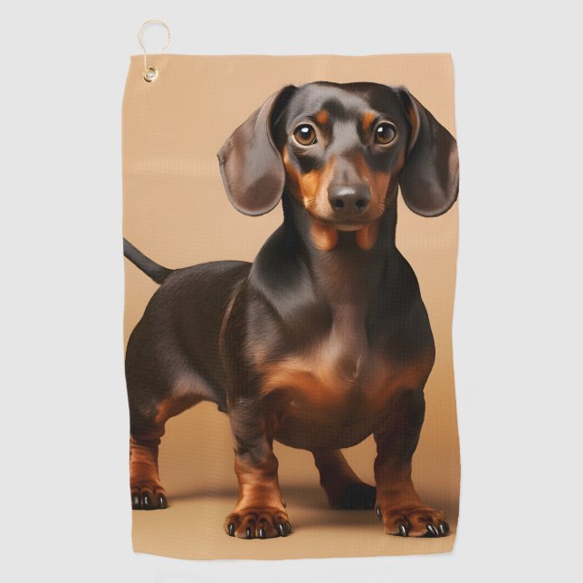 Portrait Of A Dachshund Golf Towel (Front)