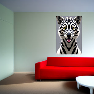Portrait of a dog with zebra stripes AI Art Poster