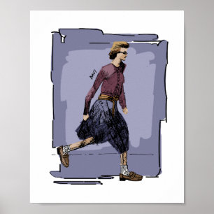 Portrait of A Fashionable Woman Walking Mid Stride Poster
