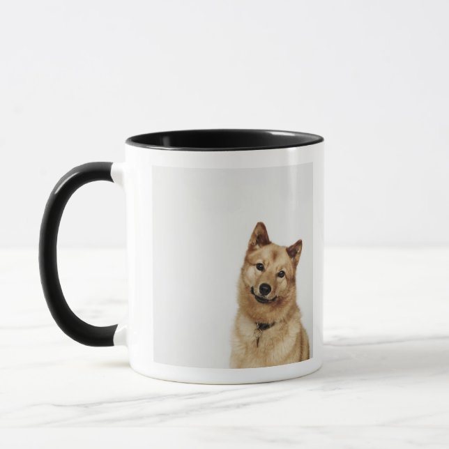 Portrait of a Finnish Spitz dog smiling Mug (Left)