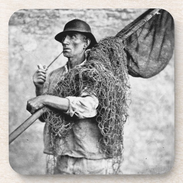 Portrait of a Fisherman Carrying his Nets (b/w pho Coaster (Front)