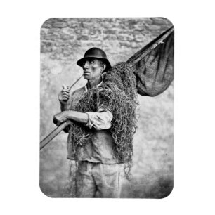 Portrait of a Fisherman Carrying his Nets (b/w pho Magnet