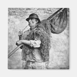Portrait of a Fisherman Carrying his Nets (b/w pho Magnet