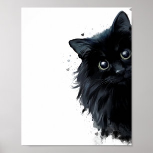 Portrait of a fluffy black cat poster