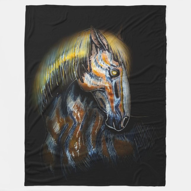 Portrait of a fractalius stallion horse fleece blanket (Front)