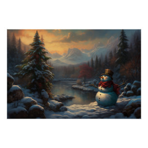 Portrait of a Frosty Friend Christmas Snowman Poster