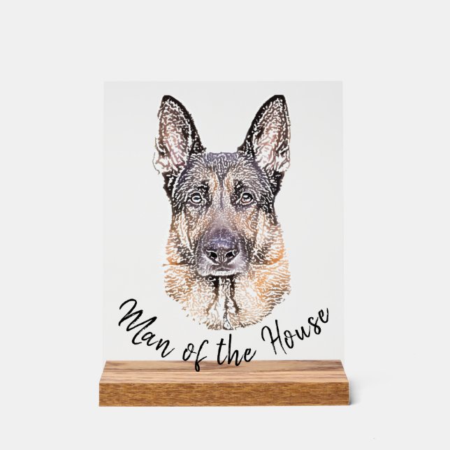 Portrait of a German Shepherd Dog Sketched Art Acrylic Sign (Front)