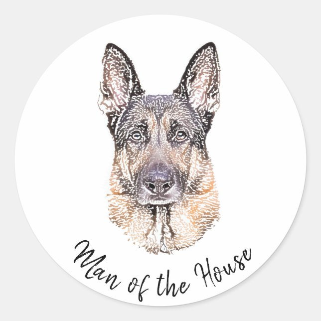 Portrait of a German Shepherd Dog Sketched Art Classic Round Sticker (Front)
