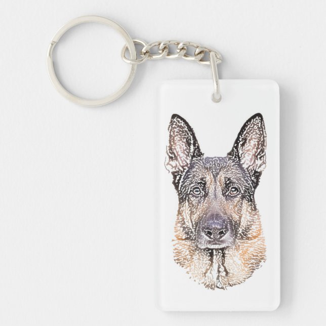 Portrait of a German Shepherd Dog Sketched Art Key Ring (Front)