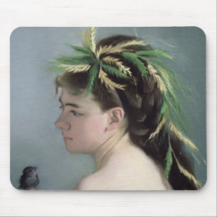 Portrait of a Girl holding a Sparrow Mouse Mat