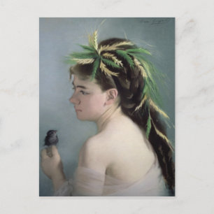 Portrait of a Girl holding a Sparrow Postcard