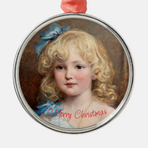 Portrait of a girl in a blue dress, Heywood Hardy Metal Tree Decoration