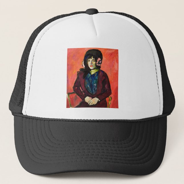 Portrait of a Girl Orange Trucker Hat (Front)