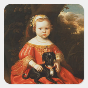 Portrait of a Girl with a Dog Square Sticker