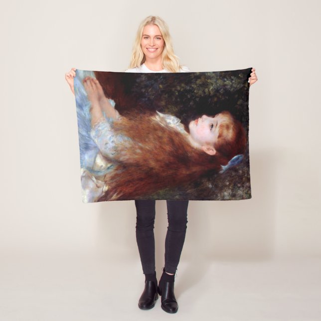 Portrait of a Girl with Blue Ribbon, Renoir Fleece Blanket (In Situ)