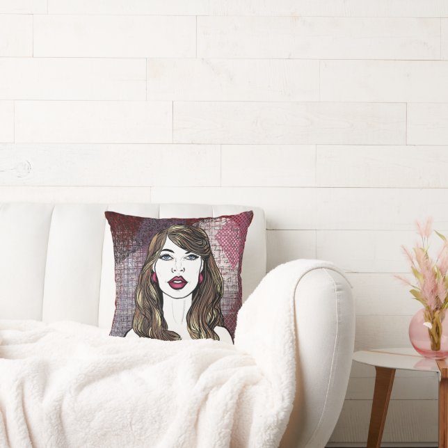 Portrait of a girl with long brown hair cushion (Couch)
