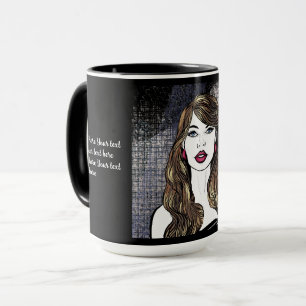 portrait of a girl with long brown hair custom mug