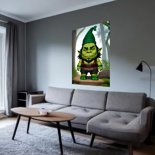 Portrait of a Green Orc Gnome hybrid   AI Art Poster