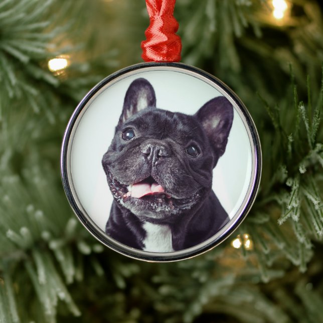 Portrait of a Happy French Bulldog Metal Tree Decoration (Tree)