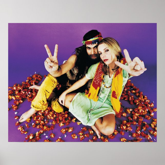 Portrait of a Hippy Couple Sitting Cross-legged Poster (Front)
