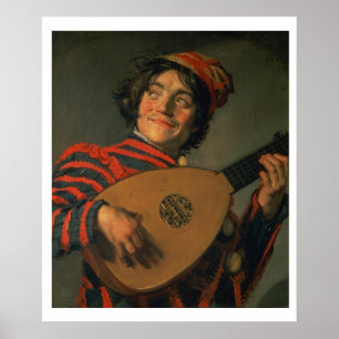 Portrait of a Jester with a Lute (oil on canvas) Poster
