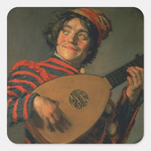 Portrait of a Jester with a Lute (oil on canvas) Square Sticker
