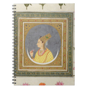 Portrait of a lady holding a lotus petal, from the notebook