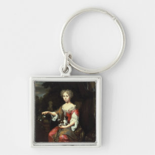 Portrait of a Lady holding her pet Key Ring