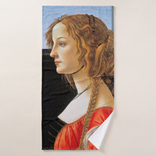 Portrait of a Lady, Sandro Botticelli Bath Towel