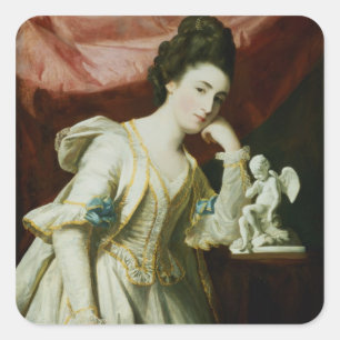 Portrait of a Lady with a Statuette of Cupid Square Sticker