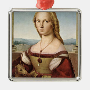 Portrait of a Lady with a Unicorn (by Raphael) Metal Tree Decoration