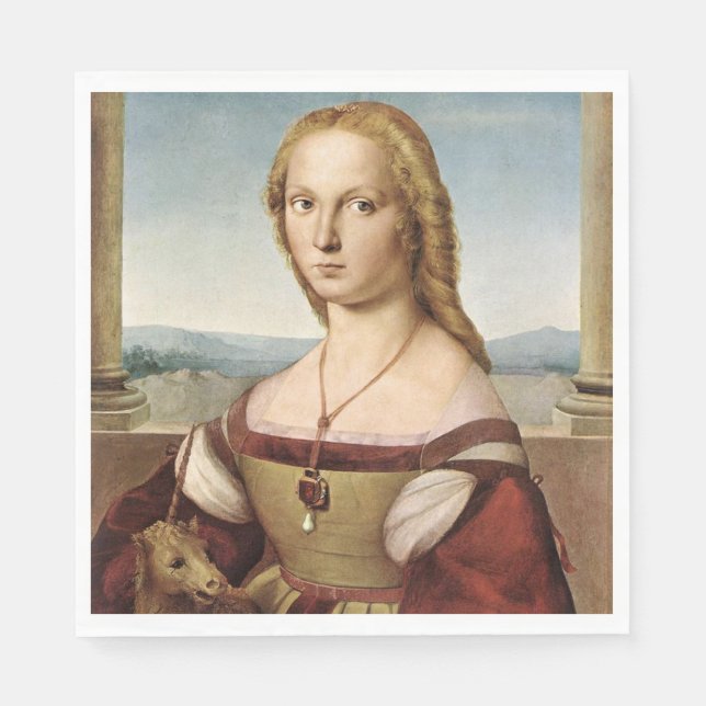 Portrait of a Lady with a Unicorn (by Raphael) Napkin (Front)