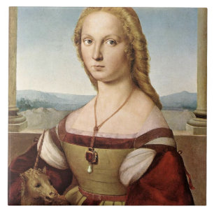 Portrait of a Lady with a Unicorn (by Raphael) Tile