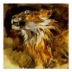 Portrait Of A Lion Acrylic Painting Poster