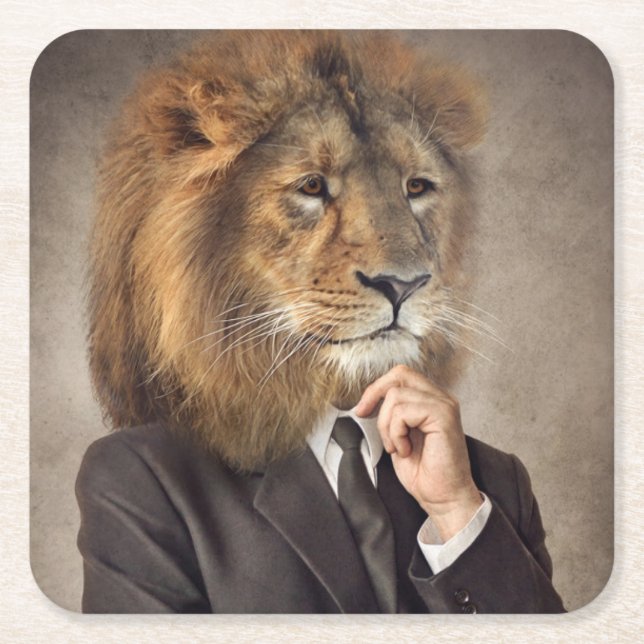 Portrait of A Lion Square Paper Coaster (Front)