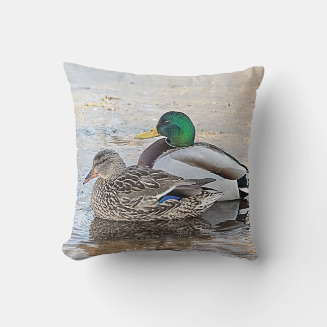 Portrait of a male and female mallard cushion (Front)