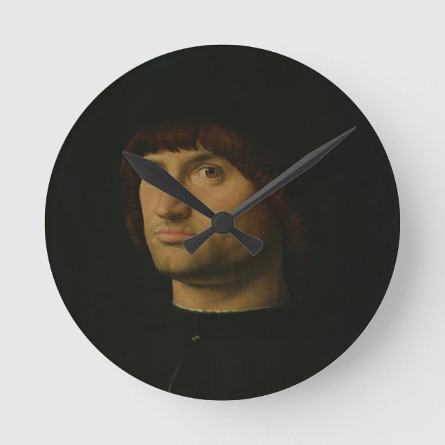 Portrait of a Man, or The Condottiere, 1475 (oil o Round Clock (Front)