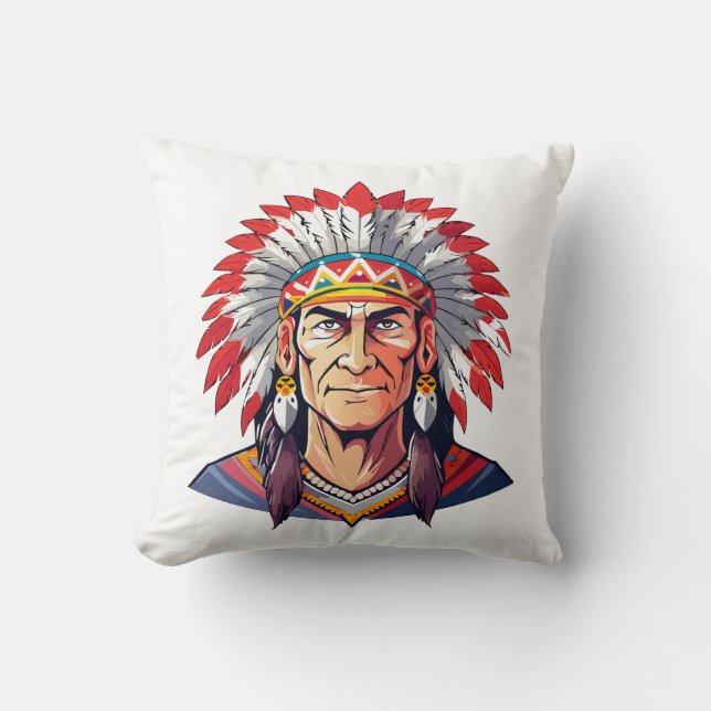Portrait of a Native American old Chief Cushion (Front)