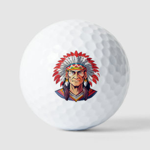 Portrait of a Native American old Chief Golf Balls