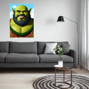Portrait of a orc dwarf hybrid with beard   AI Art Poster