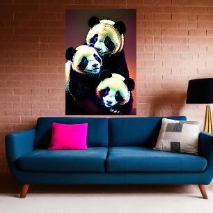 Portrait of a Panda Family    AI Art Poster