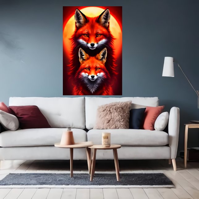 Portrait of a red fox mother and child | AI Art Poster (Creator Uploaded)