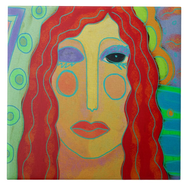 Portrait of a Red Head Abstract Digital Painting Tile (Front)