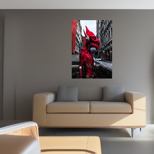 Portrait of a red Reptilian alien AI Art Poster
