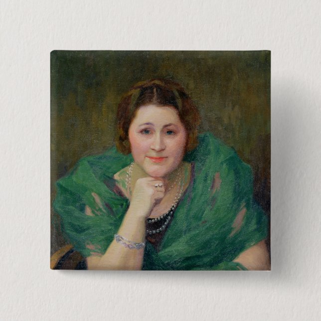 Portrait of a Russian Woman with a Green Scarf 15 Cm Square Badge (Front)