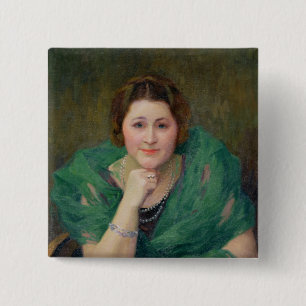 Portrait of a Russian Woman with a Green Scarf 15 Cm Square Badge