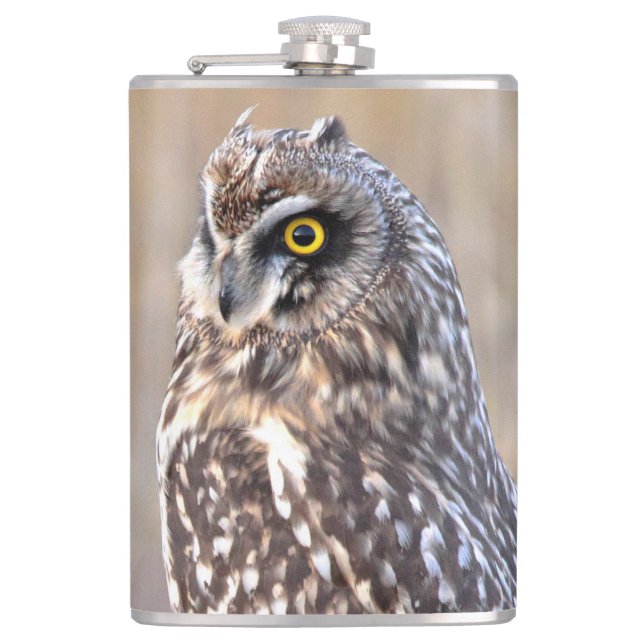 Portrait of a Short-Eared Owl Hip Flask (Front)